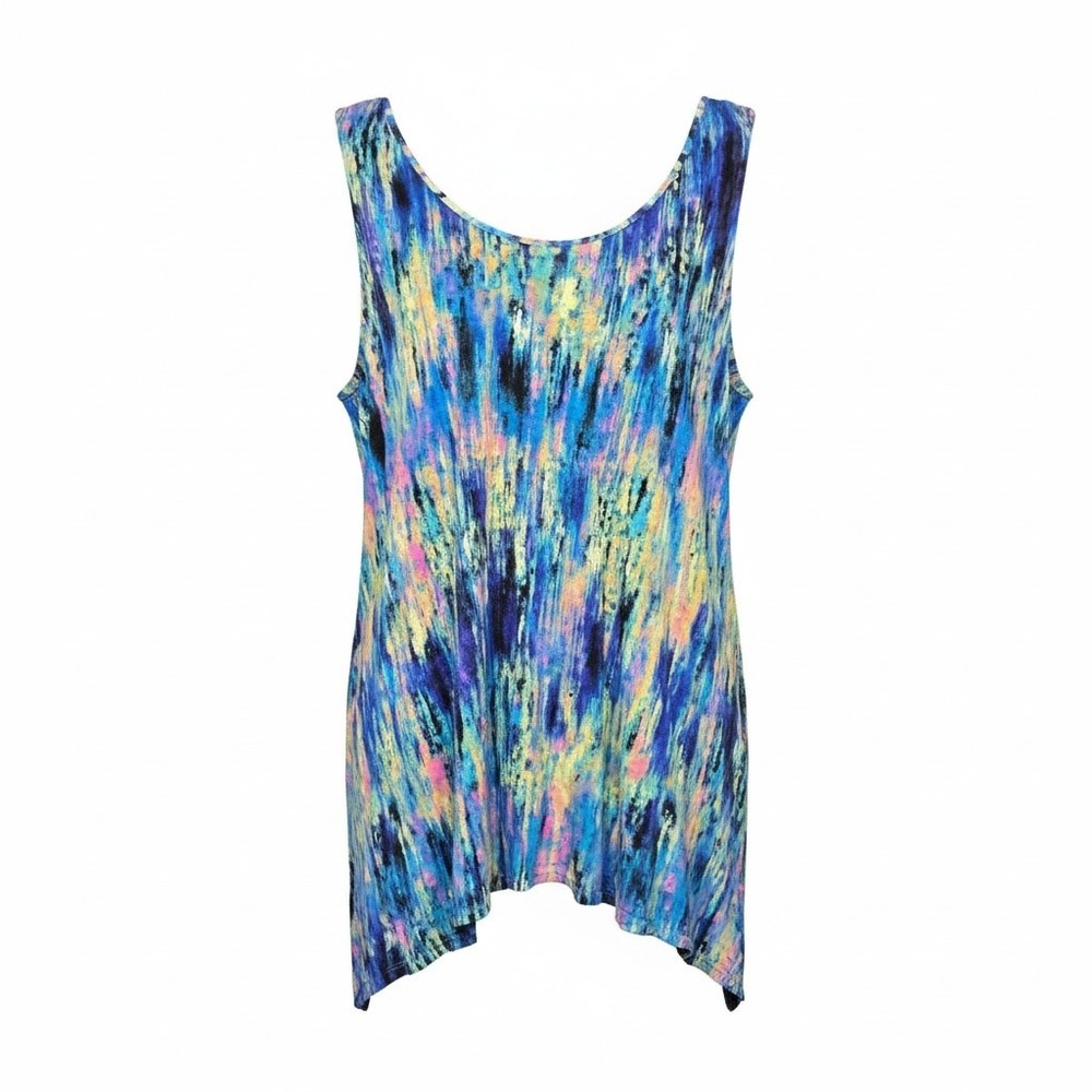 Cynthia Rowley Woman Blue Abstract Sharkbite Hem Sleeveless Tunic Top 1X